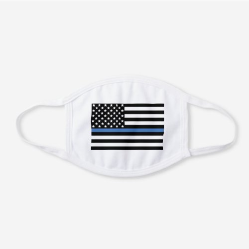 Police Thin Blue Line American Flag Officer White Cotton Face Mask