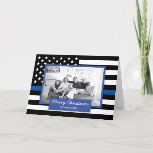 Police Thin Blue Line American Flag Photo Card