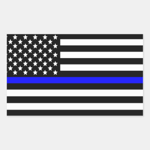 Police Thin Blue Line American Flag Rectangular Sticker