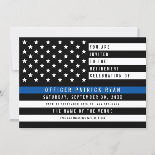 Police Thin Blue Line American Flag Retirement Invitation