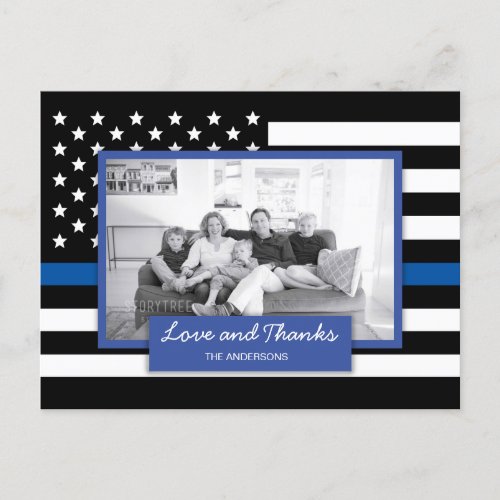 Police Thin Blue Line American Flag Thank You Holiday Postcard