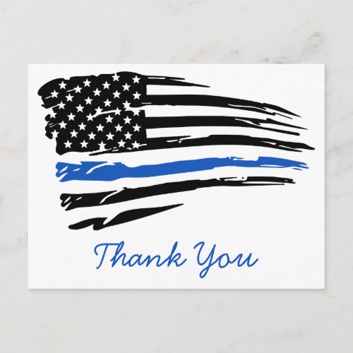Police Thin Blue Line American Flag Thank You Postcard