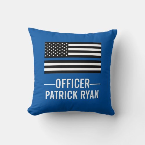 Police Thin Blue Line American Flag Throw Pillow