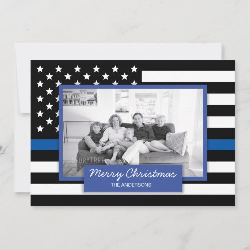 Police Thin Blue Line American Flag Two Photo Card