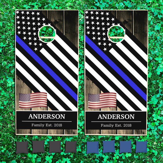 Police & Thin Blue Line, American Flag, Wood / USA Cornhole Set (Creator Uploaded)