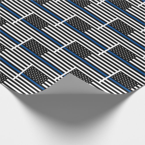 Police Thin Blue Line American Flag Wrapping Paper