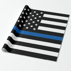 Police Thin Blue Line American Flag Wrapping Paper