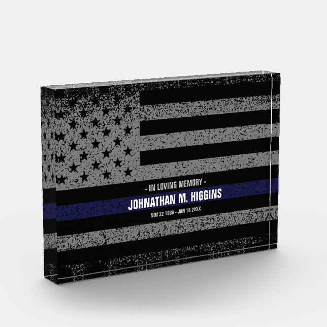 Police Thin Blue Line American In Loving Memory Acrylic Award (Left)