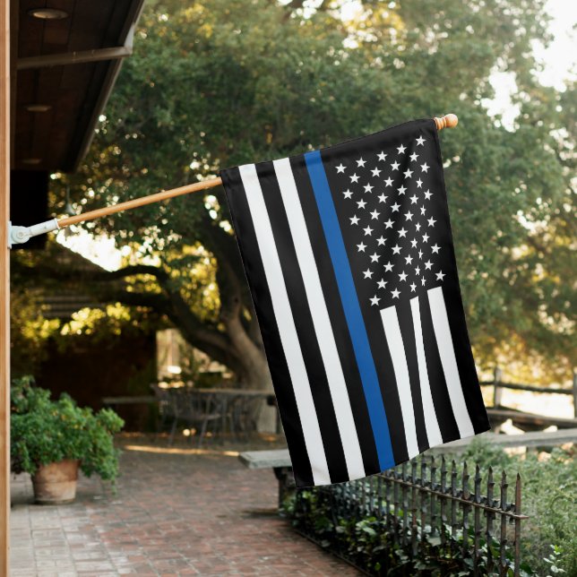 Police Thin Blue Line American Stars Stripes House Flag (In SItu)