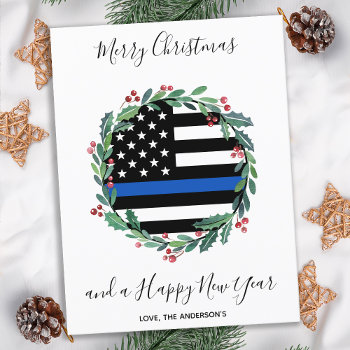 Police Thin Blue Line Christmas Budget Card by BlackDogArtJudy at Zazzle