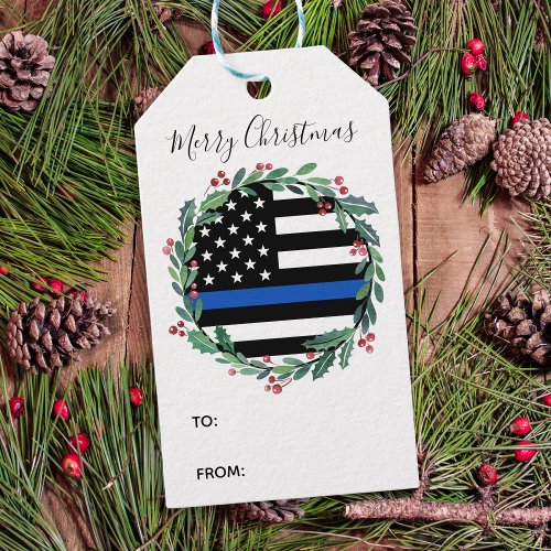 Police Thin Blue Line Christmas   Gift Tags