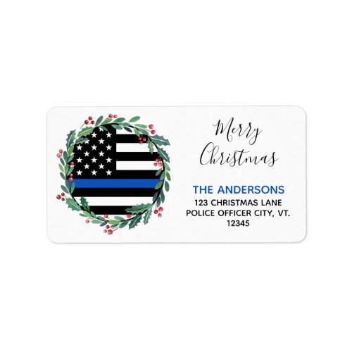 Police Thin Blue Line Christmas Return Address  Label