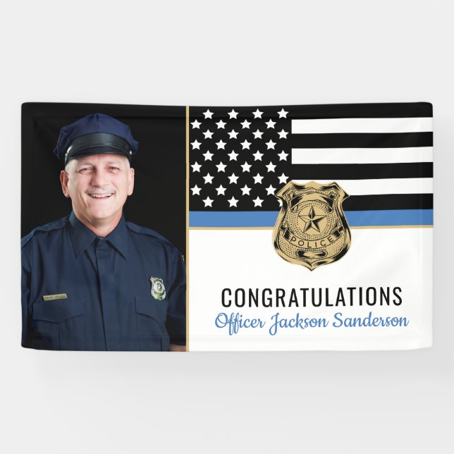 Police Thin Blue Line Congrats Photo Retirement Banner (Horizontal)
