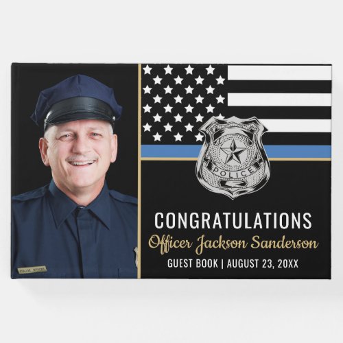 Police Thin Blue Line Congrats Photo Retirement Guest Book