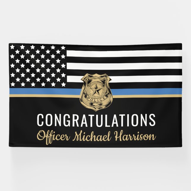 Police Thin Blue Line Congratulations Graduation Banner (Horizontal)