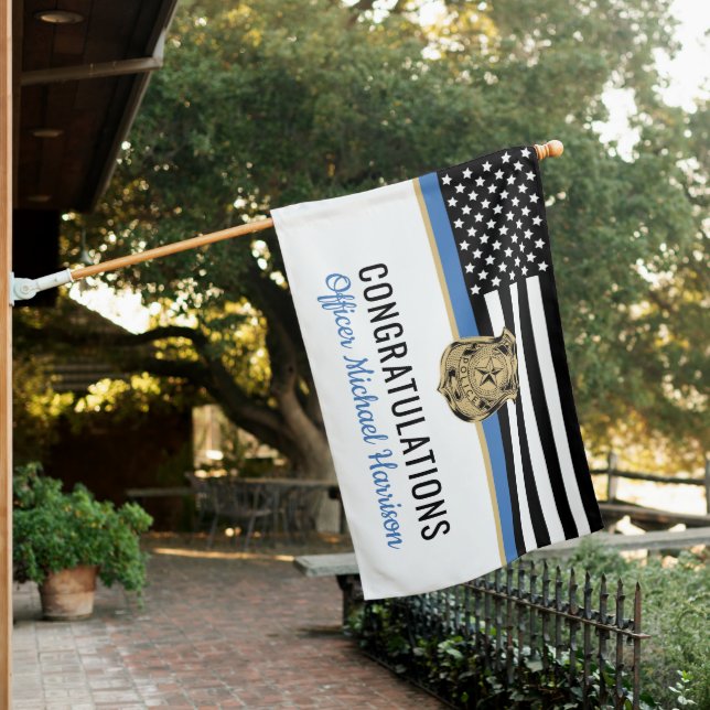 Police Thin Blue Line Congratulations Graduation House Flag (In SItu)