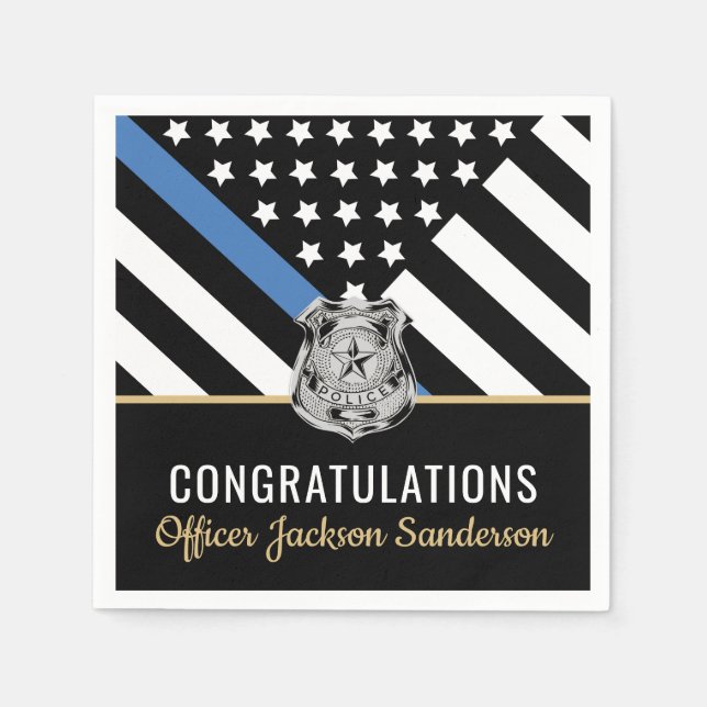 Police Thin Blue Line Congratulations Retirement Napkins (Front)