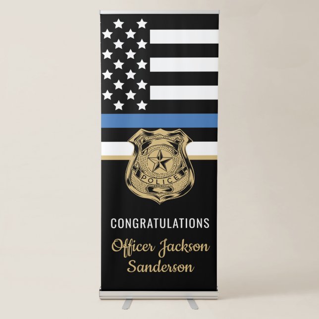 Police Thin Blue Line Congratulations Retirement Retractable Banner (Front)