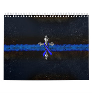 Police Thin Blue Line Cross and Ribbon Calendar