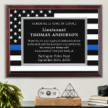 Police Thin Blue Line Custom Years Law Enforcement Award Plaque<br><div class="desc">Celebrate and show your appreciation to an outstanding Police Officer with this Thin Blue Line Award - American flag design in Police Flag colors , modern black blue design. Personalize this police retirement award with officers name, text with law enforcement department name and community, and date of retirement. COPYRIGHT ©...</div>