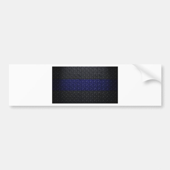 Police Thin Blue Line Diamond Plate Design Bumper Sticker (Front)