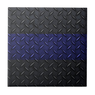 Police Thin Blue Line Diamond Plate Design Ceramic Tile
