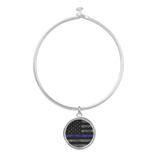 Police Thin Blue Line Flag Bangle Bracelet