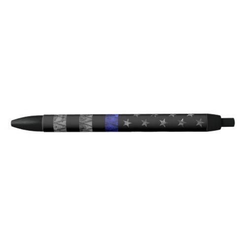 Police Thin Blue Line Flag Black Ink Pen