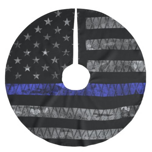 Police Thin Blue Line Flag Brushed Polyester Tree Skirt