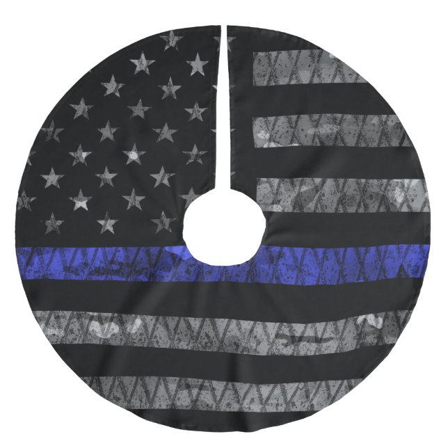 Police Thin Blue Line Flag Brushed Polyester Tree Skirt (Front)