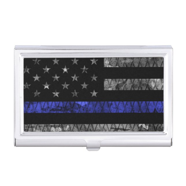 Police Thin Blue Line Flag Business Card Case (Front)