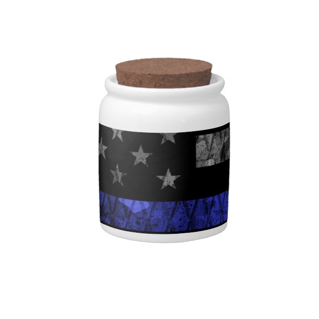 Police Thin Blue Line Flag Candy Jar (Front)