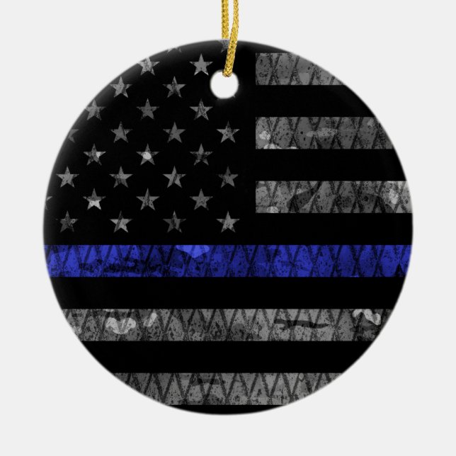 Police Thin Blue Line Flag Ceramic Ornament (Front)