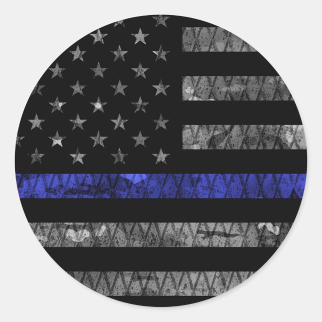 Police Thin Blue Line Flag Classic Round Sticker (Front)
