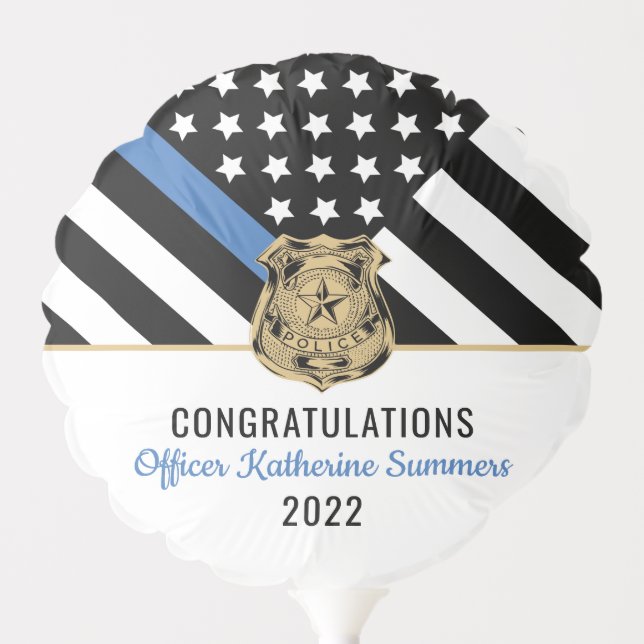 Police Thin Blue Line Flag Congrats Graduation Balloon (Front)