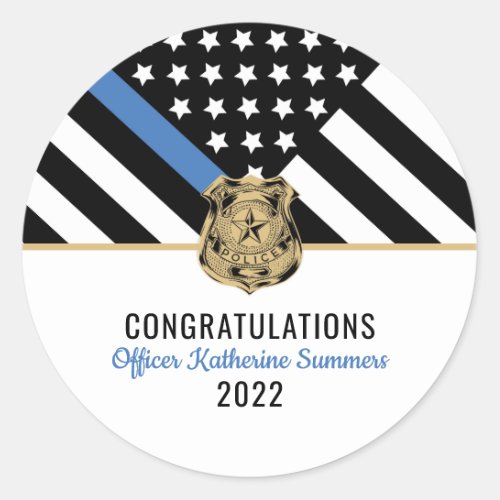 Police Thin Blue Line Flag Congrats Graduation Classic Round Sticker
