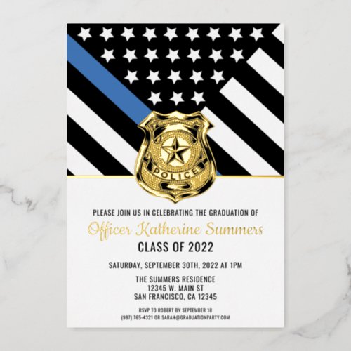 Police Thin Blue Line Flag Congrats Graduation Foil Invitation