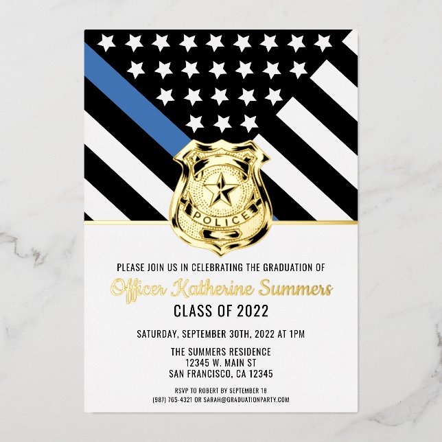 Police Thin Blue Line Flag Congrats Graduation Foil Invitation (Front)