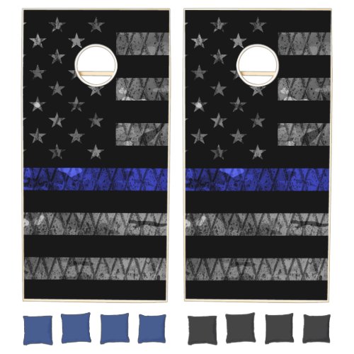 Police Thin Blue Line Flag Cornhole Set