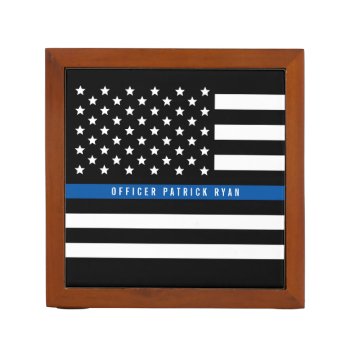 Police Thin Blue Line Flag Custom Name Desk Organizer by ilovedigis at Zazzle
