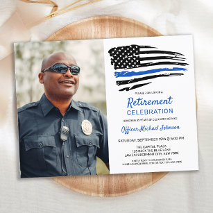 Police Thin Blue Line Flag Custom Photo Retirement Announcement Postcard