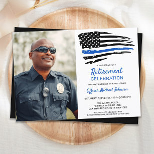 Police Thin Blue Line Flag Custom Photo Retirement Invitation