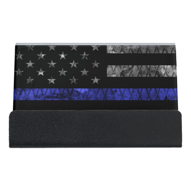 Police Thin Blue Line Flag Desk Business Card Holder (Front)