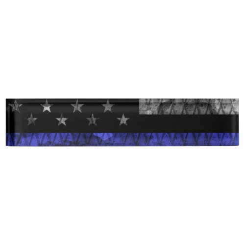 Police Thin Blue Line Flag Desk Name Plate