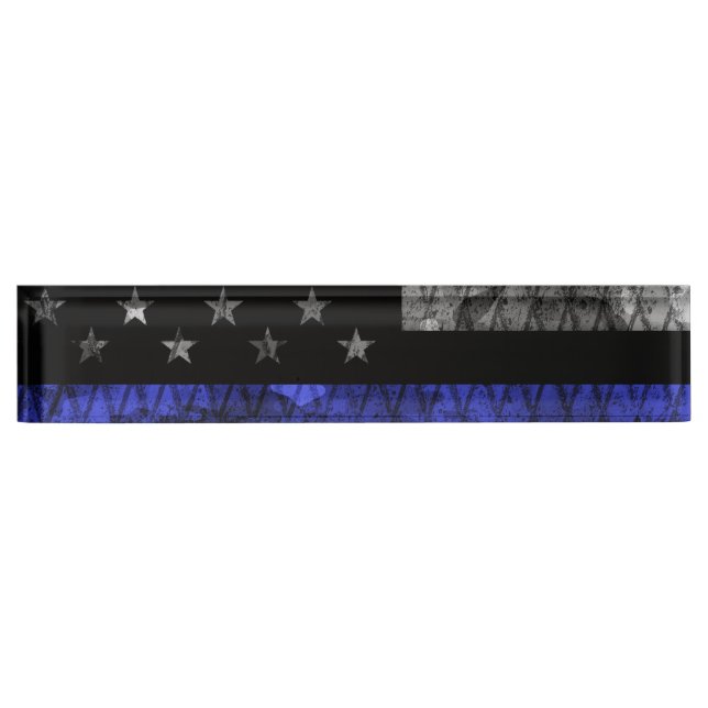 Police Thin Blue Line Flag Desk Name Plate (Front)