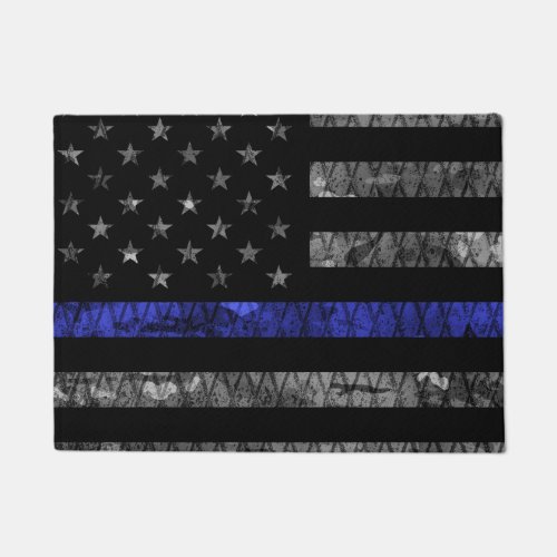 Police Thin Blue Line Flag Doormat