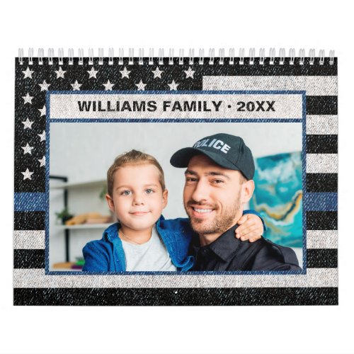 Police Thin Blue Line Flag Family Photo 2023 Calendar