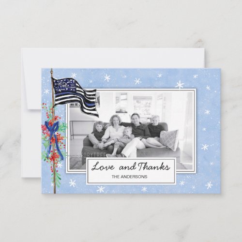 Police Thin Blue Line Flag Family Photo Holiday Thank You Card