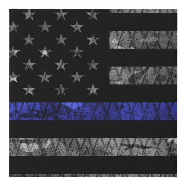 Police Thin Blue Line Flag Faux Canvas Print (Front)