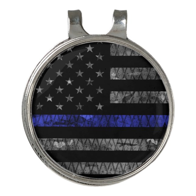 Police Thin Blue Line Flag Golf Hat Clip (Front)